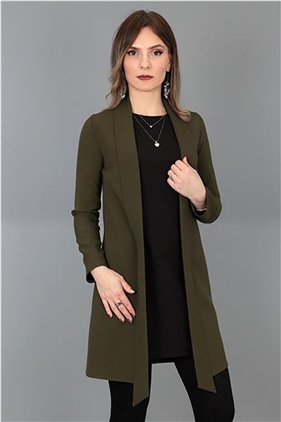 Şal Yaka Uzun Ceket-Haki