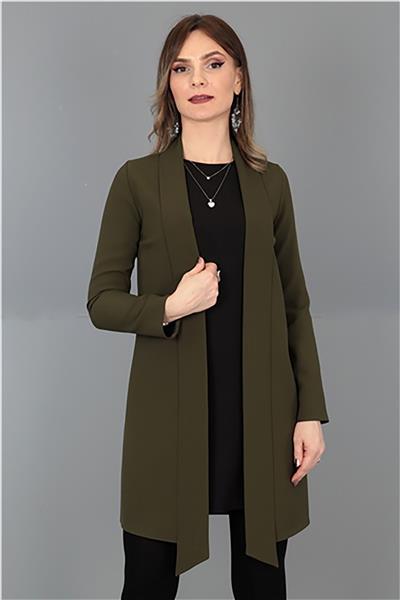 Şal Yaka Uzun Ceket-Haki
