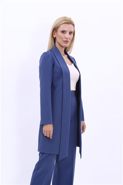 Şal Yaka Uzun Ceket-İndigo