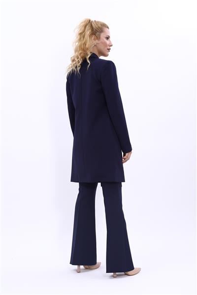 Şal Yaka Uzun Ceket & İspanyol Paça Pantolon-Lacivert