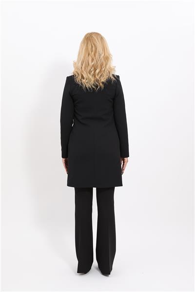 Şal Yaka Uzun Ceket & İspanyol Paça Pantolon-Siyah