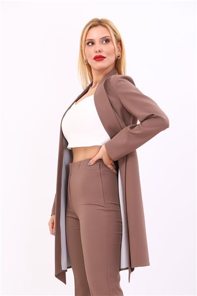 Şal Yaka Uzun Ceket-Kahve