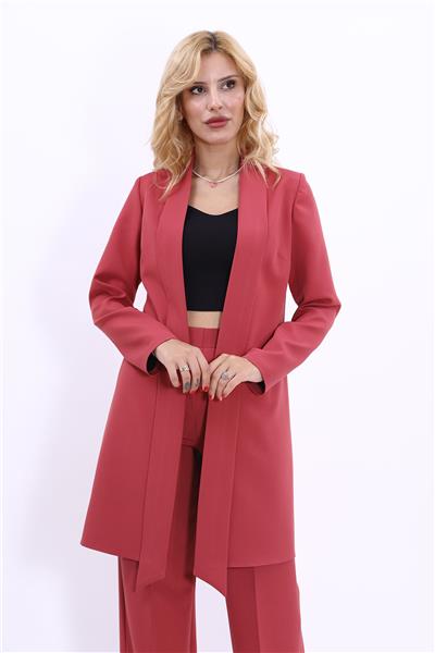 Şal Yaka Uzun Ceket-Kiremit