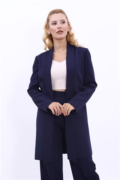 Şal Yaka Uzun Ceket-Lacivert