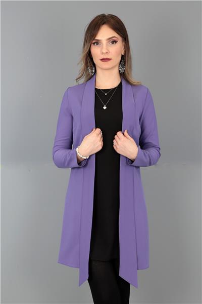 Şal Yaka Uzun Ceket-Lila