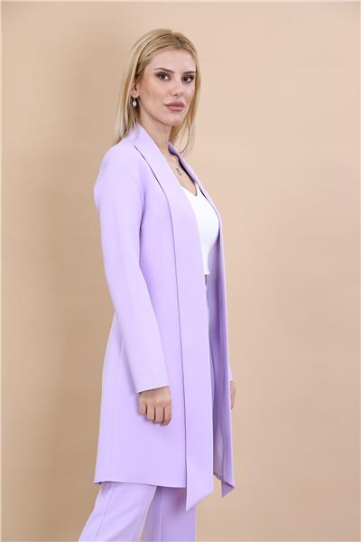 Şal Yaka Uzun Ceket-Menekşe