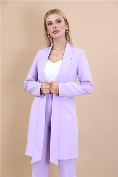 Şal Yaka Uzun Ceket-Menekşe
