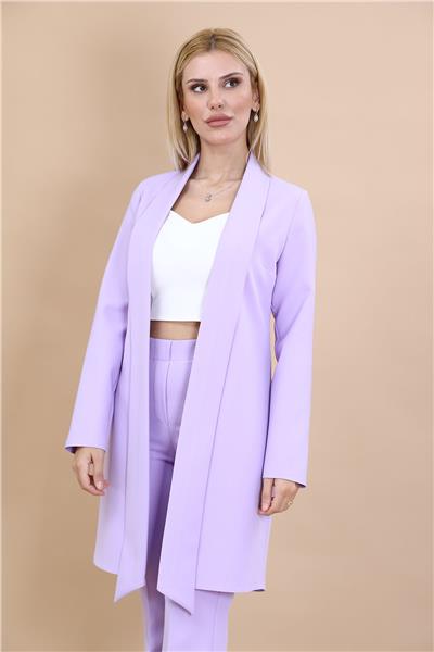 Şal Yaka Uzun Ceket-Menekşe