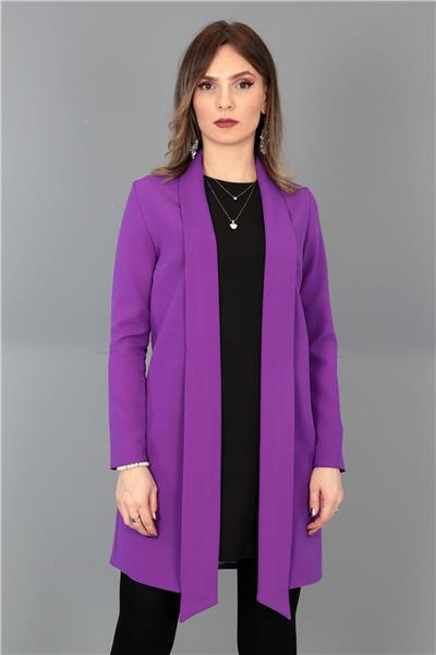 Şal Yaka Uzun Ceket-Mor
