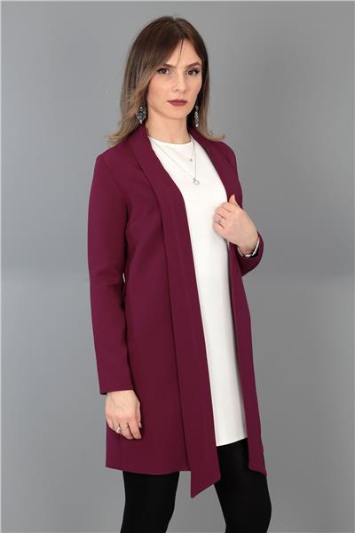 Şal Yaka Uzun Ceket-Mürdüm