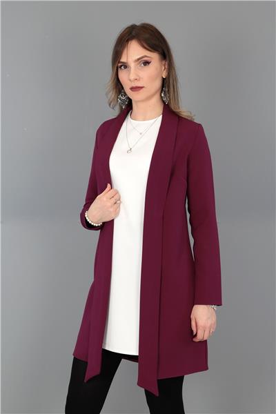 Şal Yaka Uzun Ceket-Mürdüm