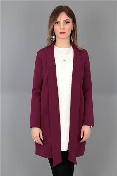 Şal Yaka Uzun Ceket-Mürdüm