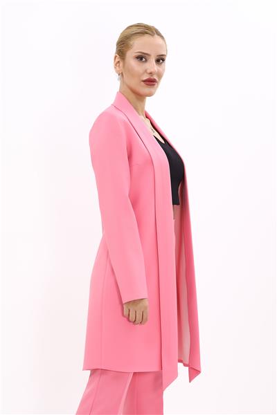 Şal Yaka Uzun Ceket-Pembe