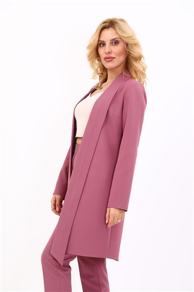 Şal Yaka Uzun Ceket-Rose