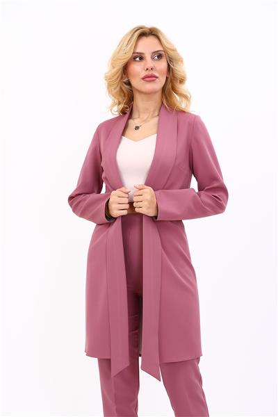 Şal Yaka Uzun Ceket-Rose