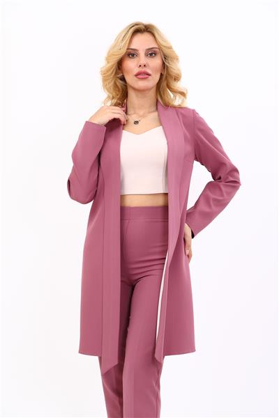 Şal Yaka Uzun Ceket-Rose