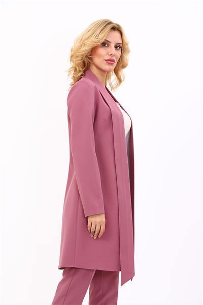 Şal Yaka Uzun Ceket-Rose
