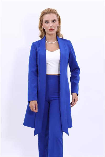 Şal Yaka Uzun Ceket-Saks