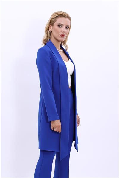 Şal Yaka Uzun Ceket-Saks