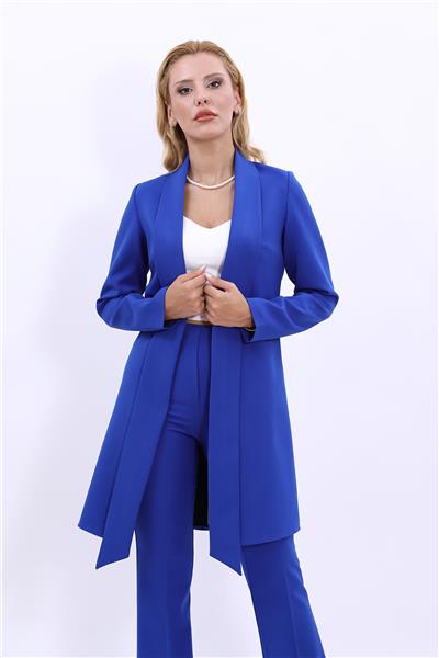 Şal Yaka Uzun Ceket-Saks