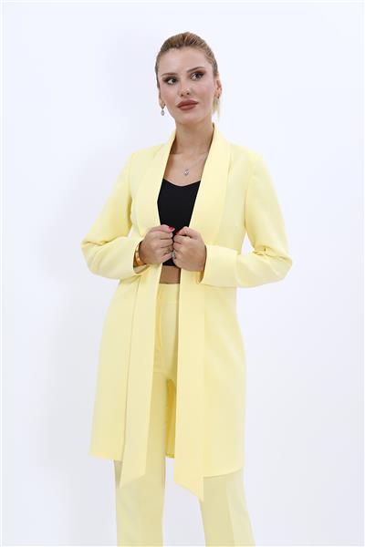 Şal Yaka Uzun Ceket-Sarı
