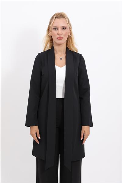 Şal Yaka Uzun Ceket-Siyah