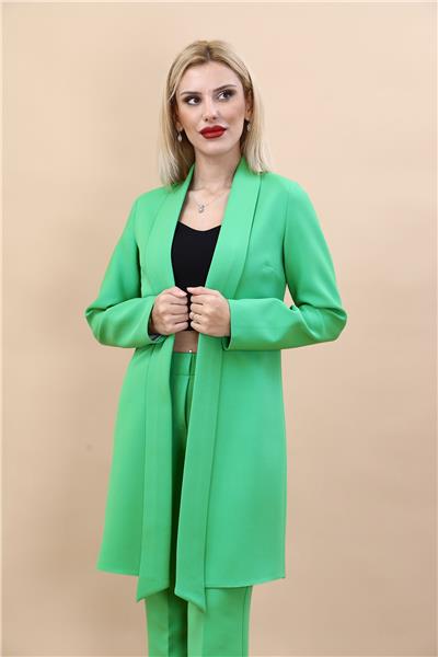 Şal Yaka Uzun Ceket-Yeşil