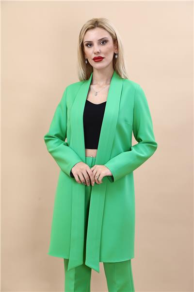 Şal Yaka Uzun Ceket-Yeşil