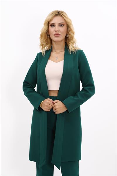 Şal Yaka Uzun Ceket-Zümrüt