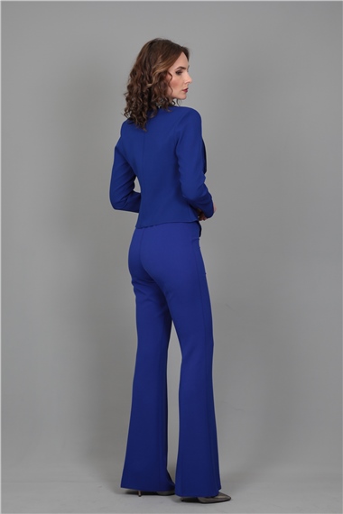 Şeritli Mini Ceket & İspanyol  Paça Pantolon Takım-Saks