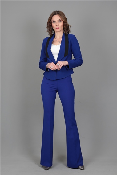 Şeritli Mini Ceket & İspanyol  Paça Pantolon Takım-Saks