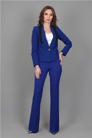 Şeritli Mini Ceket & İspanyol  Paça Pantolon Takım-Saks