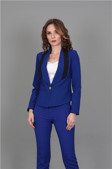 Amerikan Yaka Konbin Renkli Ceket-Saks