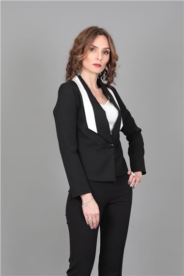 Amerikan Yaka Konbin Renkli Ceket-Siyah