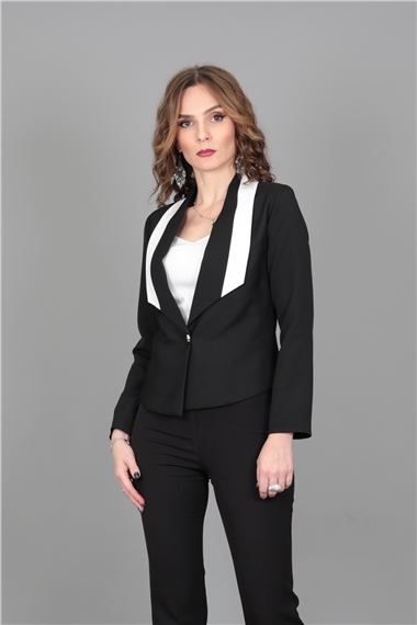 Amerikan Yaka Konbin Renkli Ceket-Siyah