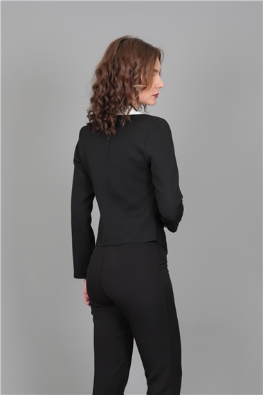 Amerikan Yaka Konbin Renkli Ceket-Siyah