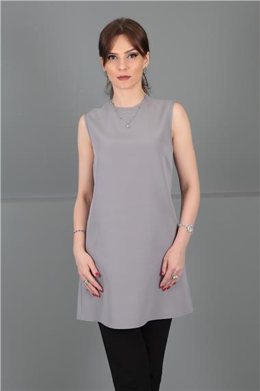 Sıfır Yaka Kolsuz Bluz-Antrasit