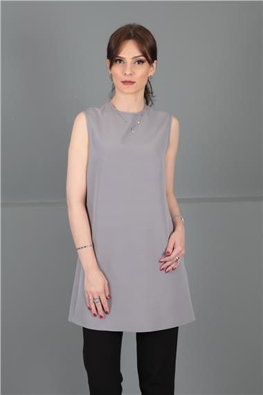 Sıfır Yaka Kolsuz Bluz-Antrasit