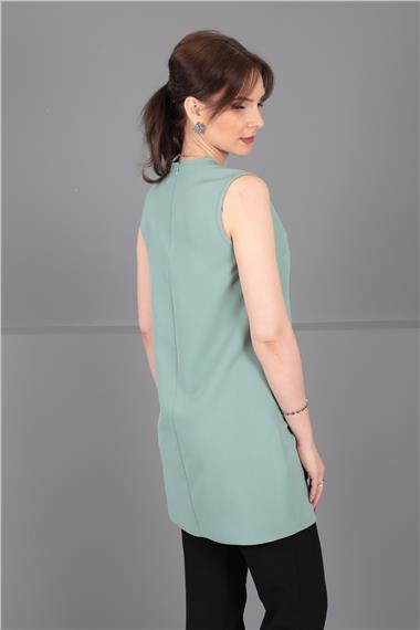 Sıfır Yaka Kolsuz Bluz-Çağla