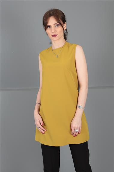 Sıfır Yaka Kolsuz Bluz-Fıstık