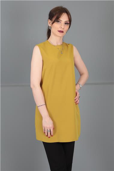 Sıfır Yaka Kolsuz Bluz-Fıstık