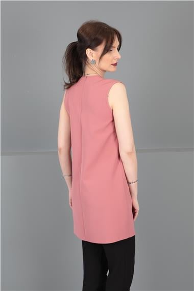 Sıfır Yaka Kolsuz Bluz- Gül Kurusu