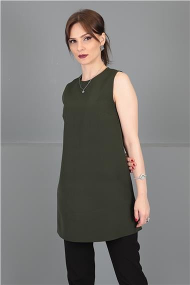 Sıfır Yaka Kolsuz Bluz- Haki