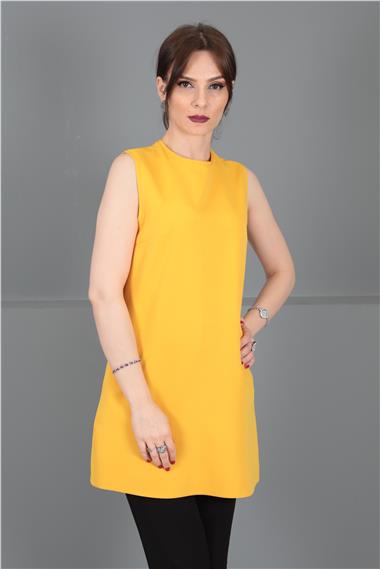 Sıfır Yaka Kolsuz Bluz-Hardal