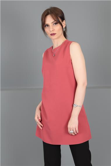 Sıfır Yaka Kolsuz Bluz-Kiremit