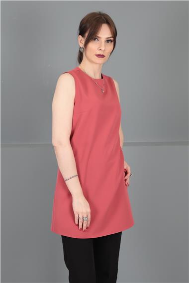 Sıfır Yaka Kolsuz Bluz-Kiremit