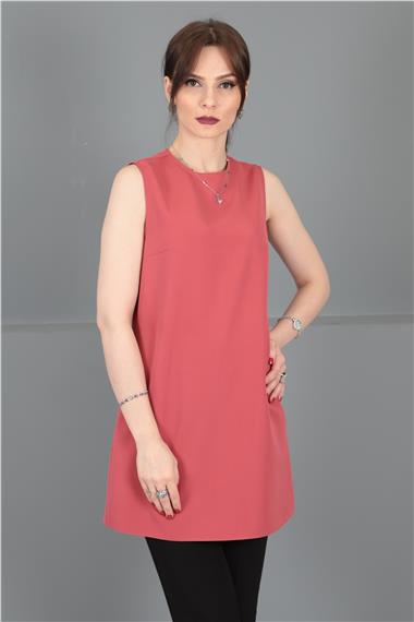 Sıfır Yaka Kolsuz Bluz-Kiremit