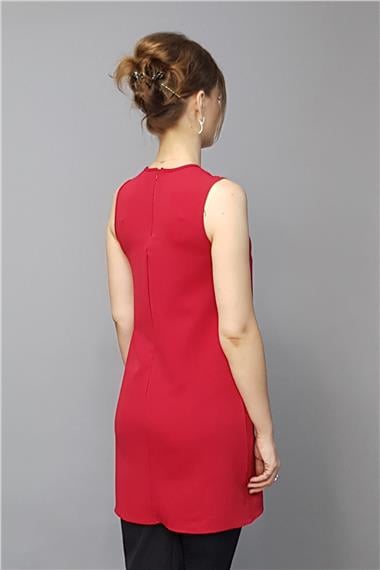 Sıfır Yaka Kolsuz Bluz- Kırmızı
