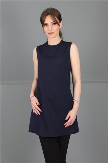 Sıfır Yaka Kolsuz Bluz- Lacivert