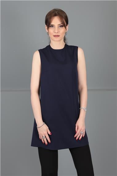 Sıfır Yaka Kolsuz Bluz- Lacivert